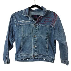 Vintage 90's Embroidered Back Phat Farm Blue Cropped Denim Jacket Size S